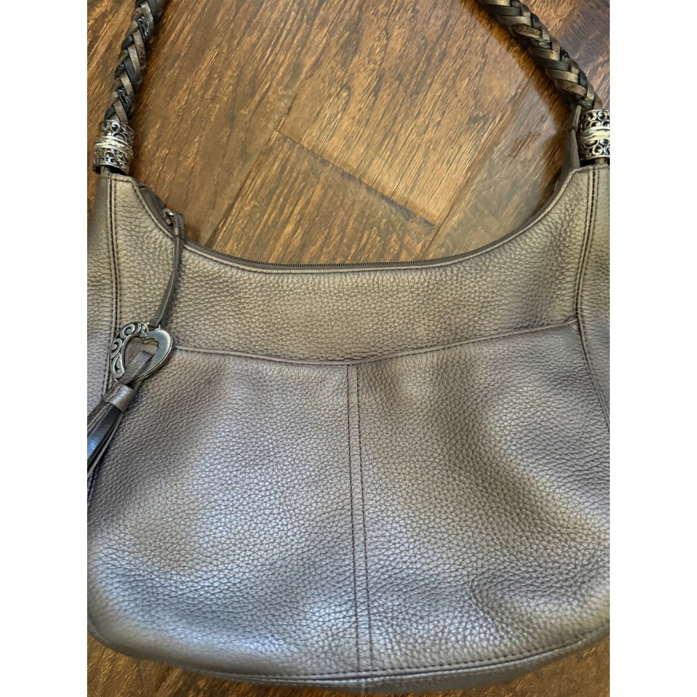 Brighton Metallic Pewter Leather Braided Strap Hobo Shoulder Bag E708251 - Picture 4 of 7
